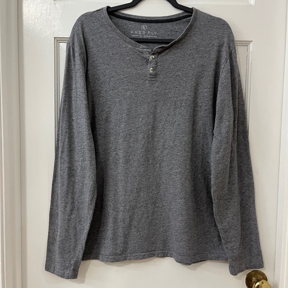 Free Fly Mens Sz‎ L Bamboo Gray Long Sleeve Henley Shirt Comfort Gorpcore